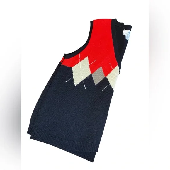 Vintage Chandler Hill Button Up Sweater Vest Argyle Women’s Size L Black Red Tan - Picture 4 of 7